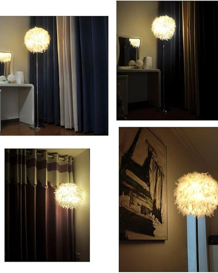 Floor Lamp, Elegant White Feather Standing Lamps with On/Off Switch in Line - LeafyLoom