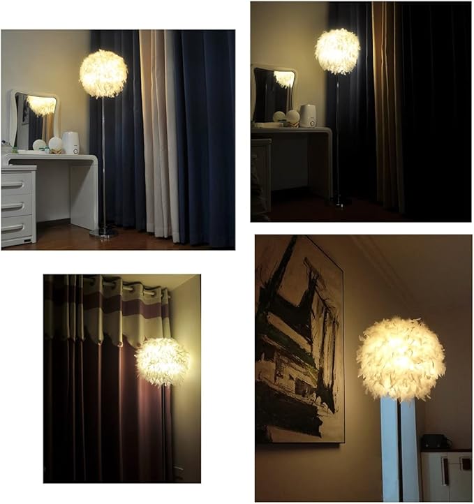 Floor Lamp, Elegant White Feather Standing Lamps with On/Off Switch in Line - LeafyLoom