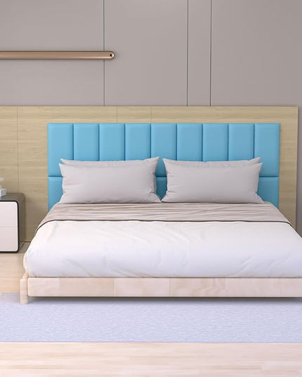 Peel and Stick Headboard Blue Upholstered Wall Panels, 4 Panels Sized 7.8" x 15.7", 3D Anti-Collision Soundproof Self-Adhesive Wall Panel for Bedroom，Living Room - LeafyLoom