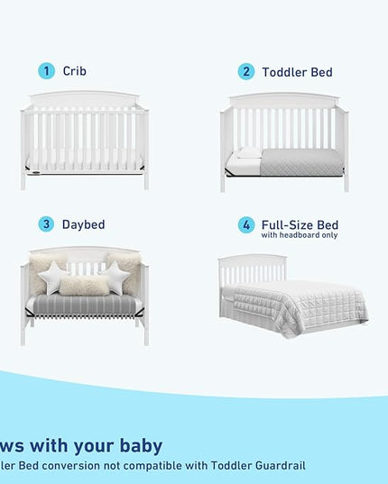 Graco Benton 5-in-1 Convertible Crib (White) – GREENGUARD Gold Certified, Converts from Baby Crib to Toddler Bed, Daybed and Full-Size Bed, Fits Standard Full-Size Crib Mattress - LeafyLoom