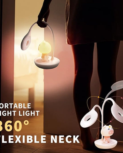 Kids Desk Lamp Pink, Dimming Desk Lamp for Girls with Exclusive Cartoon Look, Cute Night Light for Kids Bedroom, Eye-Caring LED Portable Reading Lamp for Child, Unique Gift (Pink Pig) - LeafyLoom