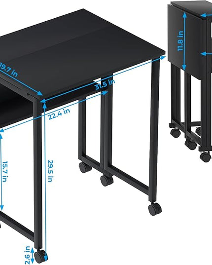 GreenForest Folding Desk Small Rolling Desk with Storage Shelf,31.5 inch Foldable Computer Desk with Wheels for Small Space,Easy Assembly,Black - LeafyLoom