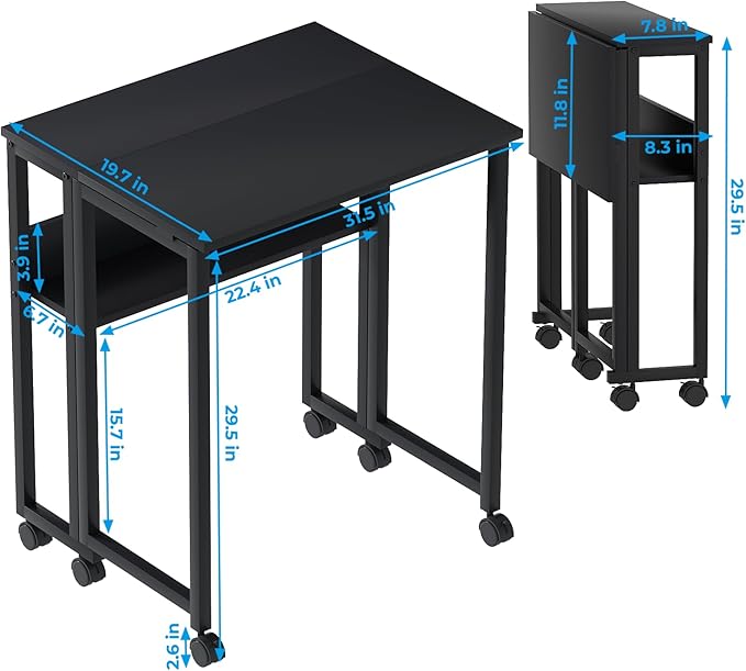 GreenForest Folding Desk Small Rolling Desk with Storage Shelf,31.5 inch Foldable Computer Desk with Wheels for Small Space,Easy Assembly,Black - LeafyLoom