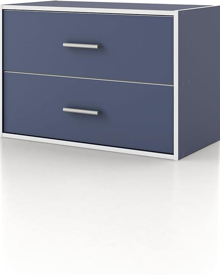 Apexa 2-Drawer Wooden Stackable Storage Drawers, Small Food Pantry Cabinet, Cajonera De Madera, Underbed Drawer Dorm Teen Room Decor & Bedroom, Home Office, Kitchen, Steel Blue - LeafyLoom