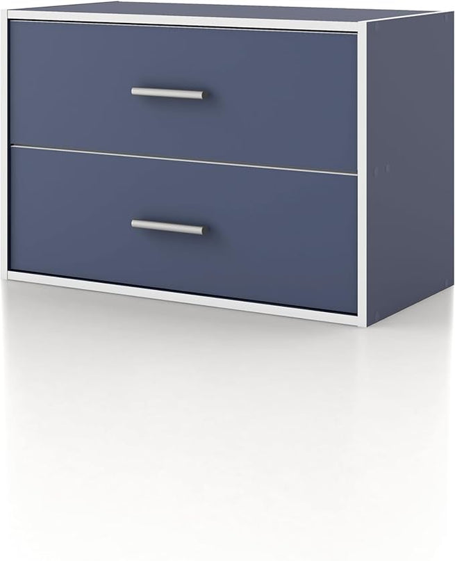Apexa 2-Drawer Wooden Stackable Storage Drawers, Small Food Pantry Cabinet, Cajonera De Madera, Underbed Drawer Dorm Teen Room Decor & Bedroom, Home Office, Kitchen, Steel Blue - LeafyLoom