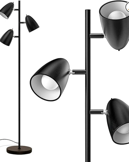 addlon Tree Floor Lamp with 3 Adjustable Rotating Lights and Matching LED Bulbs, Standing Tall Pole Lamps for Living Room, Bedroom, Home, Office - Black - LeafyLoom