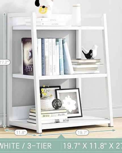 IOTXY 3 Tier Open Bookshelf - Steel and Wood Display Stand, 50CM Width Floor-Standing Bookcase, White - LeafyLoom