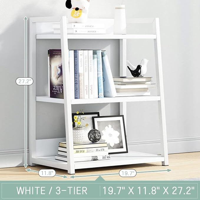 IOTXY 3 Tier Open Bookshelf - Steel and Wood Display Stand, 50CM Width Floor-Standing Bookcase, White - LeafyLoom