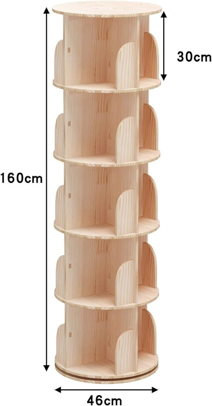 5 Tier 360° Rotating Stackable Shelves Bookshelf Organizer 360 Display Rotating Bookshelf Wood Book Shelf Organizer for Bedroom, Living Room, Study Room - Intexca - LeafyLoom