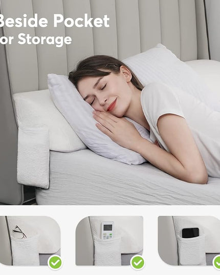 OasisSpace Bed Wedge Pillow for Headboard Gap, King Size (75"x10"x6") Mattress Wedge Gap Filler, Memory Foam Triangle Sleepong Pillow with Side Pockets to Fill 0-7" Gap Between Headboard and Mattress - LeafyLoom