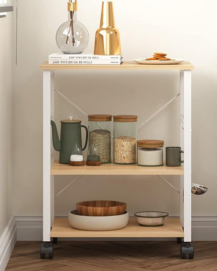 sogesfurniture 3-Tier Kitchen Baker's Rack Utility Shelf Microwave Oven Stand Storage Cart Workstation Shelf 3-Tier Kitchen Utility Cart on Wheels with Storage, Maple - LeafyLoom