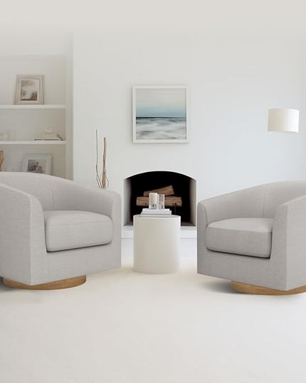 MUUEGM Accent Chair with Arms, 360 Degree Swivel Accent Chair with Wood Base, Modern Barrel Chair for Living Room, Bedroom, Waiting Room, Fully Assembled,Performance Fabric in Light Grey - LeafyLoom