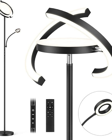 FIMEI 3 in 1 Floor Lamp, Modern Bright Standing Lamp with Split Rotatable Outer Ring Light and Small Reading Light, 4 Color Temperature and Dimmable, 3-Way Independent Control for Living Room Office - LeafyLoom