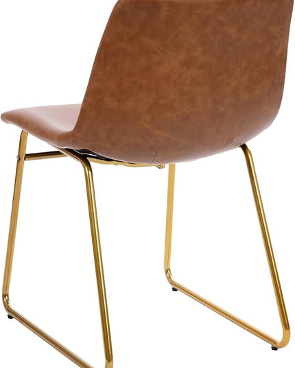 Flash Furniture Butler 18 Inch Commercial Grade LeatherSoft Dining Table Height Chair, Mid-Back Gold Sled Base with Light Brown LeatherSoft Upholstery, Set of 2 - LeafyLoom