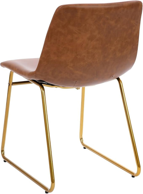 Flash Furniture Butler 18 Inch Commercial Grade LeatherSoft Dining Table Height Chair, Mid-Back Gold Sled Base with Light Brown LeatherSoft Upholstery, Set of 2 - LeafyLoom