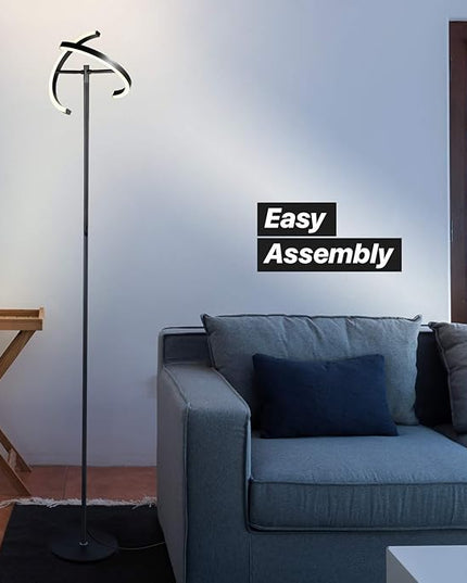 Brightech Halo Split Modern Bright LED Torchiere Floor Lamp for Offices - Dimmable, Tall Standing Lamp for Living Room or Bedroom - Adjustable Light w/Rotating Angles - Jet Black - LeafyLoom
