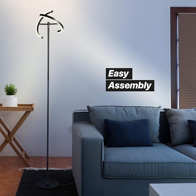 Brightech Halo Split Modern Bright LED Torchiere Floor Lamp for Offices - Dimmable, Tall Standing Lamp for Living Room or Bedroom - Adjustable Light w/Rotating Angles - Jet Black - LeafyLoom
