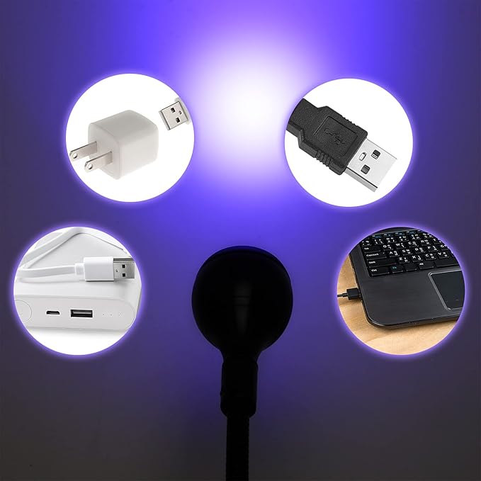 Big Chip 395nm UV LED Light Fixtures with Gooseneck and Clamp Mini Desk Light Clamp Portable Gooseneck for Outdoor Stall Gel Nail Curing, 5V USB Input(Black,1 Piece) - LeafyLoom
