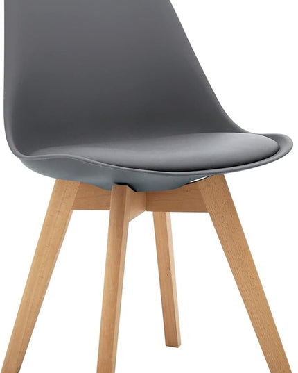 CangLong Mid Century Modern Side Wood Legs Dining-Chairs, Pack of 1, Grey, (KU-191367) - LeafyLoom