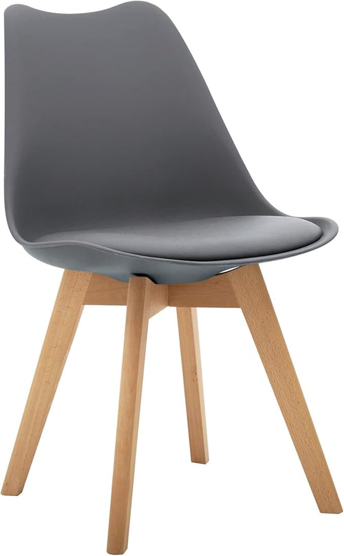 CangLong Mid Century Modern Side Wood Legs Dining-Chairs, Pack of 1, Grey, (KU-191367) - LeafyLoom