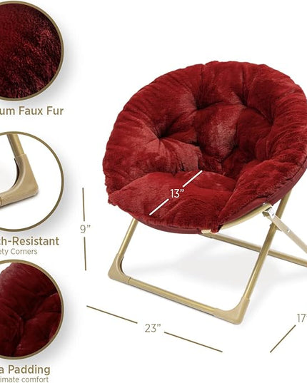 Milliard Mini Cozy Chair for Kids, Sensory Faux Fur Folding Saucer Chair for Toddlers, Red - LeafyLoom