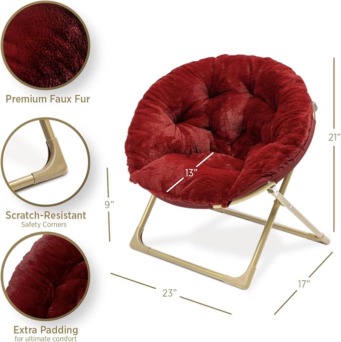Milliard Mini Cozy Chair for Kids, Sensory Faux Fur Folding Saucer Chair for Toddlers, Red - LeafyLoom
