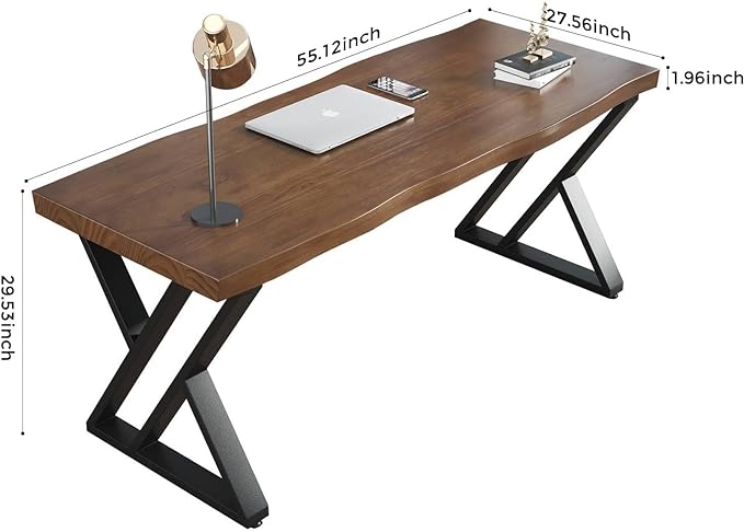 Rustic Style Solid Wood 55-inch Computer Desk - Large Office Desk for Home Office, Modern and Simple Design, Ideal for Study, Writing, Dining - LeafyLoom