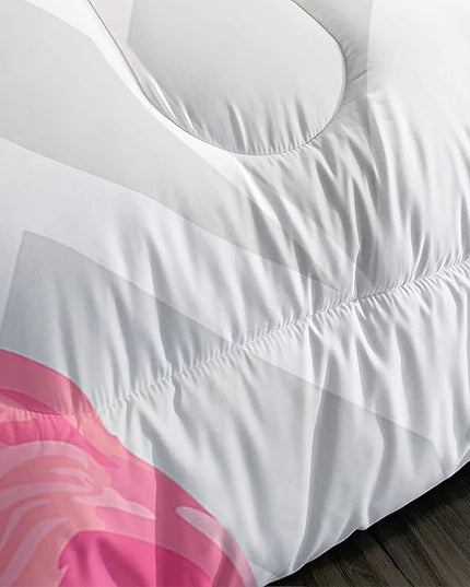 Flamingo Comforter Set Queen Size Tropical Flamingo Geometric Stripe Bedding Set Flamingo Quilted Duvet for Kids Girls Boys Adult with 1 Comforter and 2 Pillowcases - LeafyLoom