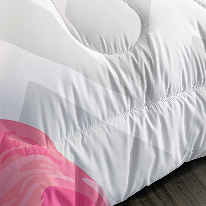 Flamingo Comforter Set Queen Size Tropical Flamingo Geometric Stripe Bedding Set Flamingo Quilted Duvet for Kids Girls Boys Adult with 1 Comforter and 2 Pillowcases - LeafyLoom