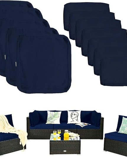 ClawsCover 12Pack Outdoor Seat and Back Cushions Replacement Covers Fit for 6Pieces 5-Seater Wicker Rattan Patio Furniture Conversation Set Sectional Couch Chairs,Navy-Include Cover Only - LeafyLoom
