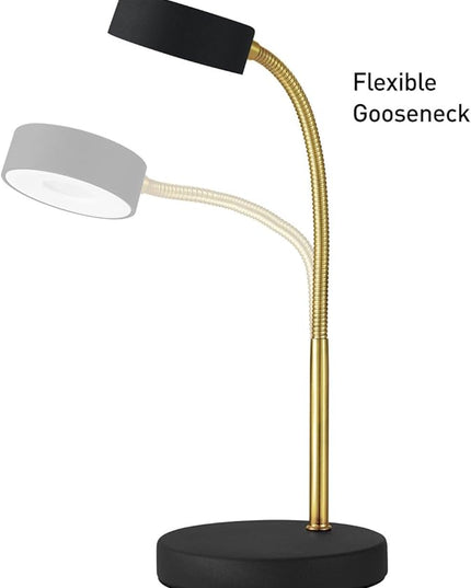 Globe Electric 30061 Desk Lamp, Gold Gooseneck, Matte Black Finish, 5W Energy Star Integrated LED, 250 Lumens 30061, 15.45", Black & Gold - LeafyLoom