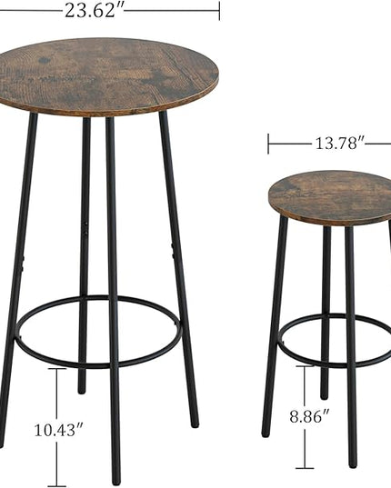 3 Piece Bar Table Set, Round Bar Table and Chairs Set of 2, Pub Dining Table Set Counter Height, Bar Stool Table for Breakfast Nook, Dinning Room, Living Room, Rustic Brown(23.6") - LeafyLoom