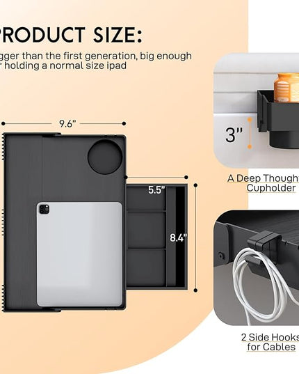 SPACELEAD Bedside Shelf for Bed – College Dorm Room Clip On Nightstand with Cup Holder & Cord Holder&Drawer – Bunk Bed Shelf for Organizer Top for Bedroom (Black，Plastic) - LeafyLoom