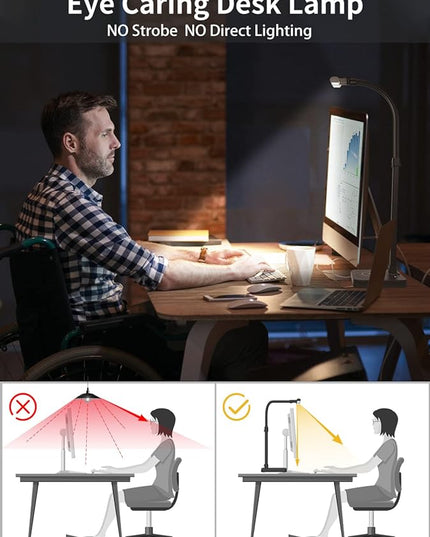 LED Desk Lamp for Home Office, Double Head 24W with USB Charging Port & Wireless Charger, Architect Light 5 Lighting Brightness Flexible Gooseneck Table Reading Study, Black - LeafyLoom