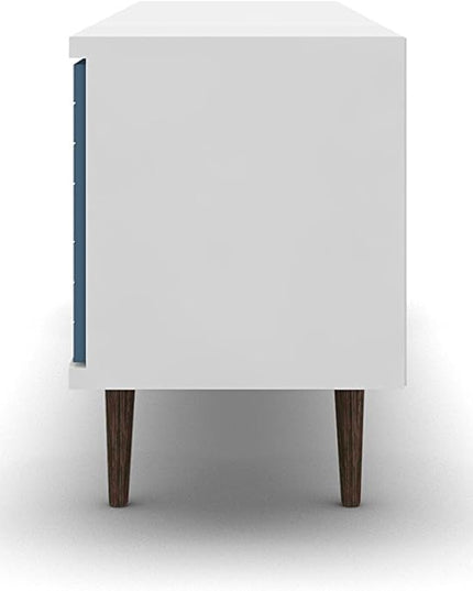 Manhattan Comfort Liberty Mid Century Modern TV Stand for Televisions up to 60 Inches, Bedroom and Living Room Entertainment Center with Storage, Shelves, and Cabinet, 63" Wide, White and Aqua Blue - LeafyLoom