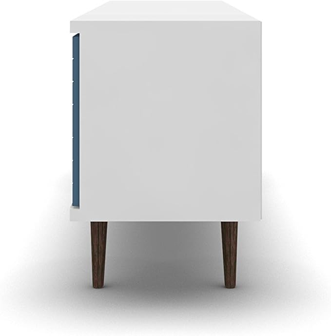 Manhattan Comfort Liberty Mid Century Modern TV Stand for Televisions up to 60 Inches, Bedroom and Living Room Entertainment Center with Storage, Shelves, and Cabinet, 63" Wide, White and Aqua Blue - LeafyLoom