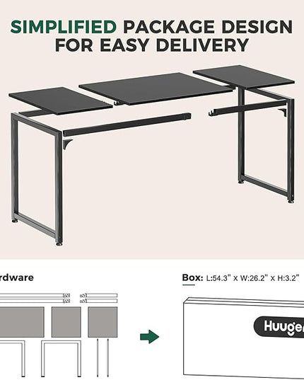 Computer Desk, 70 Inch Office Desk, Gaming Desk with Storage, Writing Desk Work Desk for Home Office, Study, Long Simple Desk, Large Legroom, Metal Frame, Black - LeafyLoom