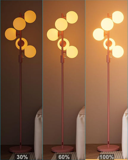 Lightdot Dimmable (Brightness Adjustable) Globe Floor Lamp, Pink Pole Standing Lamps with 5PCS 3000K G9 Bulbs, Mid Century Modern Floor Lamp for Living Room - LeafyLoom