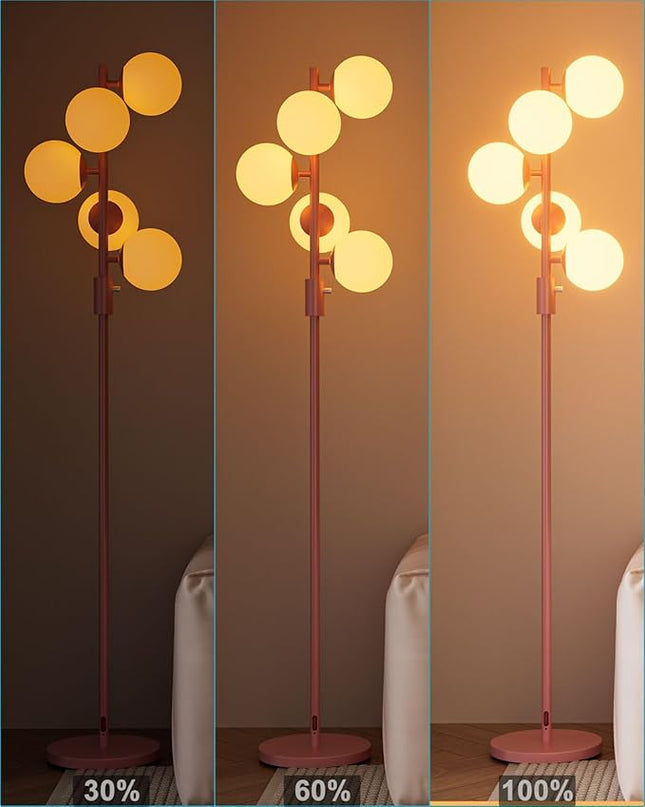Lightdot Dimmable (Brightness Adjustable) Globe Floor Lamp, Pink Pole Standing Lamps with 5PCS 3000K G9 Bulbs, Mid Century Modern Floor Lamp for Living Room - LeafyLoom