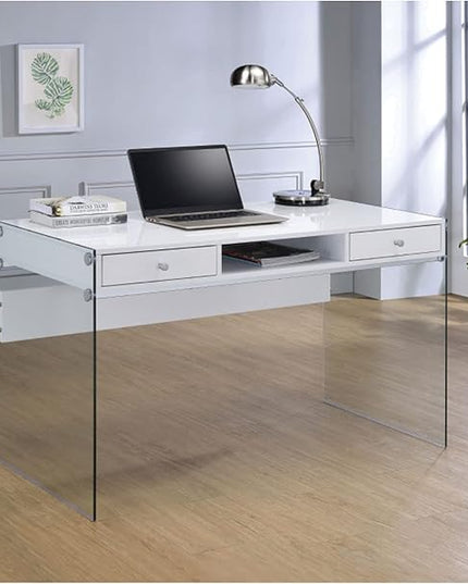 Coaster Home Furnishings Dobrev 2-Drawer Writing Desk Glossy White and Clear - LeafyLoom
