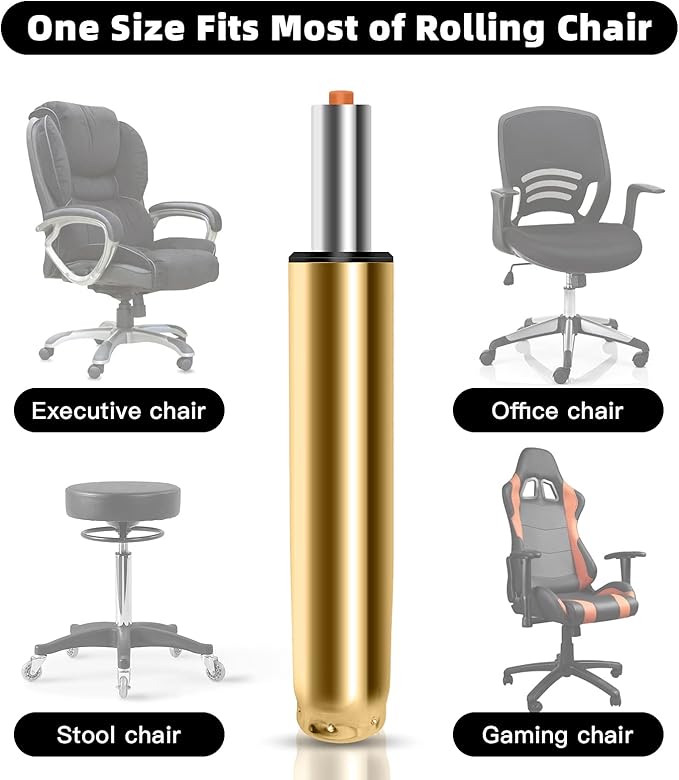 Adjustable Height Gas Lift Cylinder for Office Chairs, Universal Size, Heavy Duty, Gold - LeafyLoom