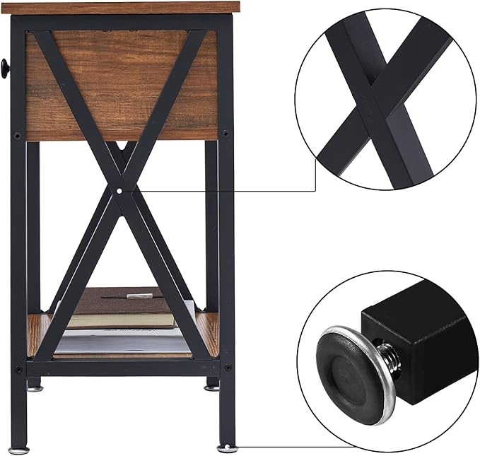 VECELO Modern Side End Table, Nightstand Storage Shelf with Bin Drawer for Bedroom, Lounge, 15.8in11.8in21.7in, Brown - LeafyLoom