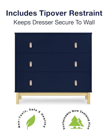 Delta Children Gap babyGap Oxford 6-in-1 Convertible Crib - Greenguard Gold Certified, Bianca White/Natural & Gap babyGap Legacy 3 Drawer Dresser with Leather Pulls, Navy/Natural - LeafyLoom
