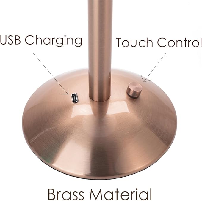 Cordless Table Lamps for Home,Table,Dining Room, Gold Rechargeable Lamps, USB Charge 12'' Tall LED Brass Portable Outdoor Indoor Table Lamp with Built-in Dimmer (Champagne Gold) - LeafyLoom