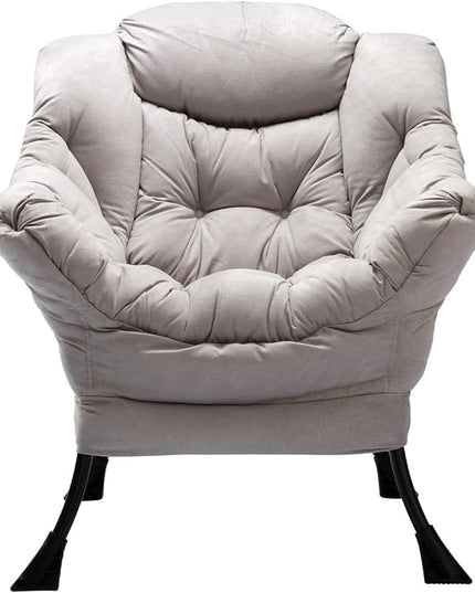 HollyHOME Modern Fabric Large Lazy Chair, Accent Oversized Comfy Reading Chair, Thick Padded Cozy Lounge Chair with Armrest, Single Steel Frame Leisure Sofa Chair for Living Room, Bedroom, Dorm, Grey - LeafyLoom