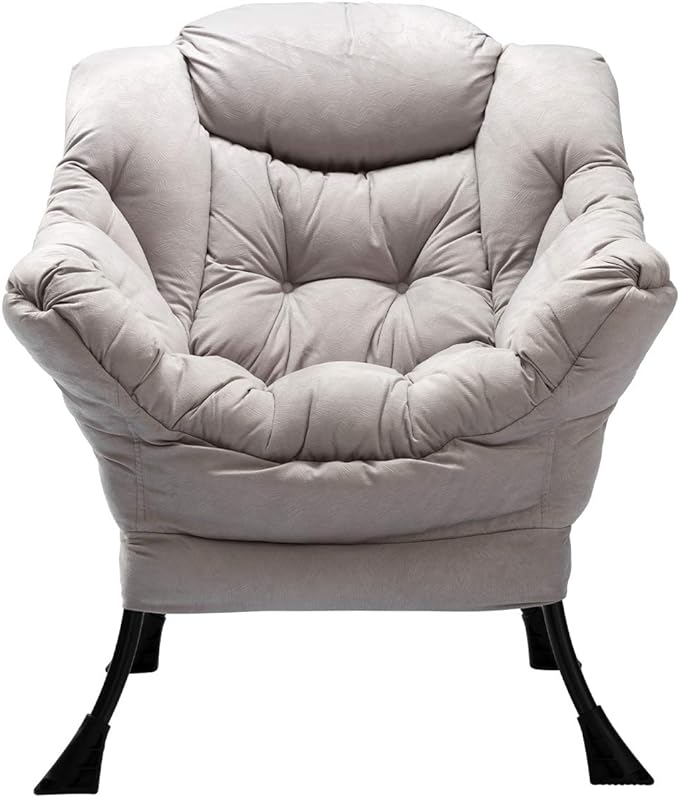 HollyHOME Modern Fabric Large Lazy Chair, Accent Oversized Comfy Reading Chair, Thick Padded Cozy Lounge Chair with Armrest, Single Steel Frame Leisure Sofa Chair for Living Room, Bedroom, Dorm, Grey - LeafyLoom