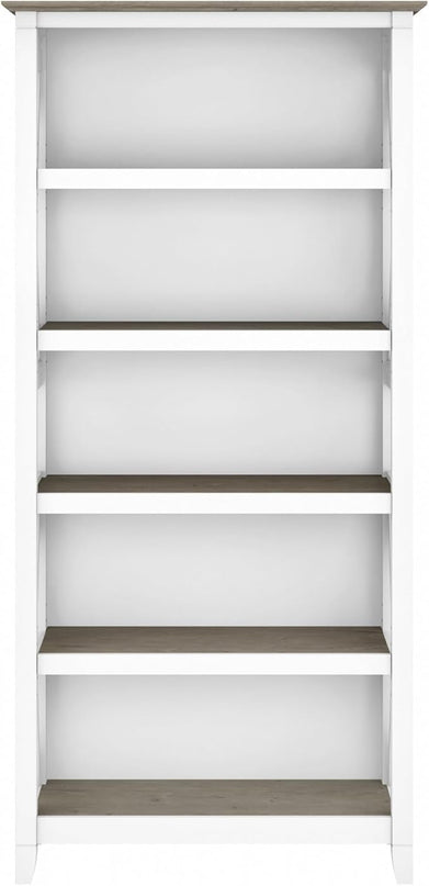 Bush Furniture BSH24470221 Key West 5-Shelf 66-Inch H Bookcase, Shiplap Gray/Pure White - LeafyLoom