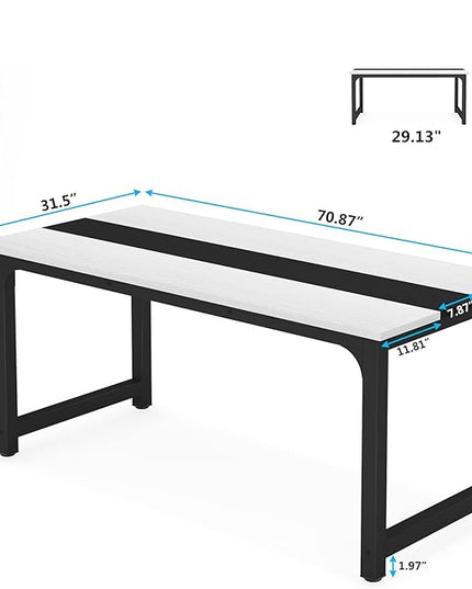 70.8 Inch X-Large Executive Computer Office Desk, White+Black - LeafyLoom