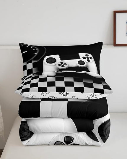 Erosebridal Gaming Alternative Bedding Set for Kids,White Gamepad Design Comforter Set Teenage Boys Room Decor,Buffalo Plaid Check Modern Down Comforter Lightweight Warm,Gamer Decor Duvet Insert Full - LeafyLoom