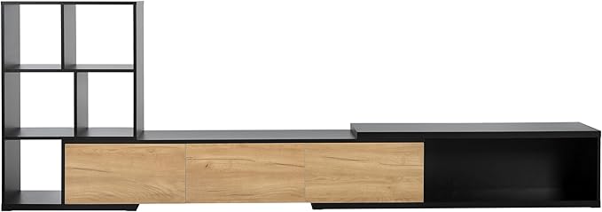 Merax Extendable TV Stand for Televisions up to 110'', Adjustable Entertainment Center with Storage Cabinets and 3 Tier Bookshelves, Sliding Tabletop Media Console for Living Room, Black - LeafyLoom